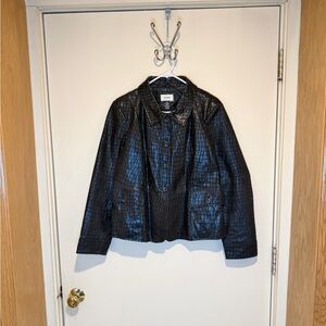 Vintage Neiman Marcus Women's Size 14 Embossed Leather Jacket Black Scale